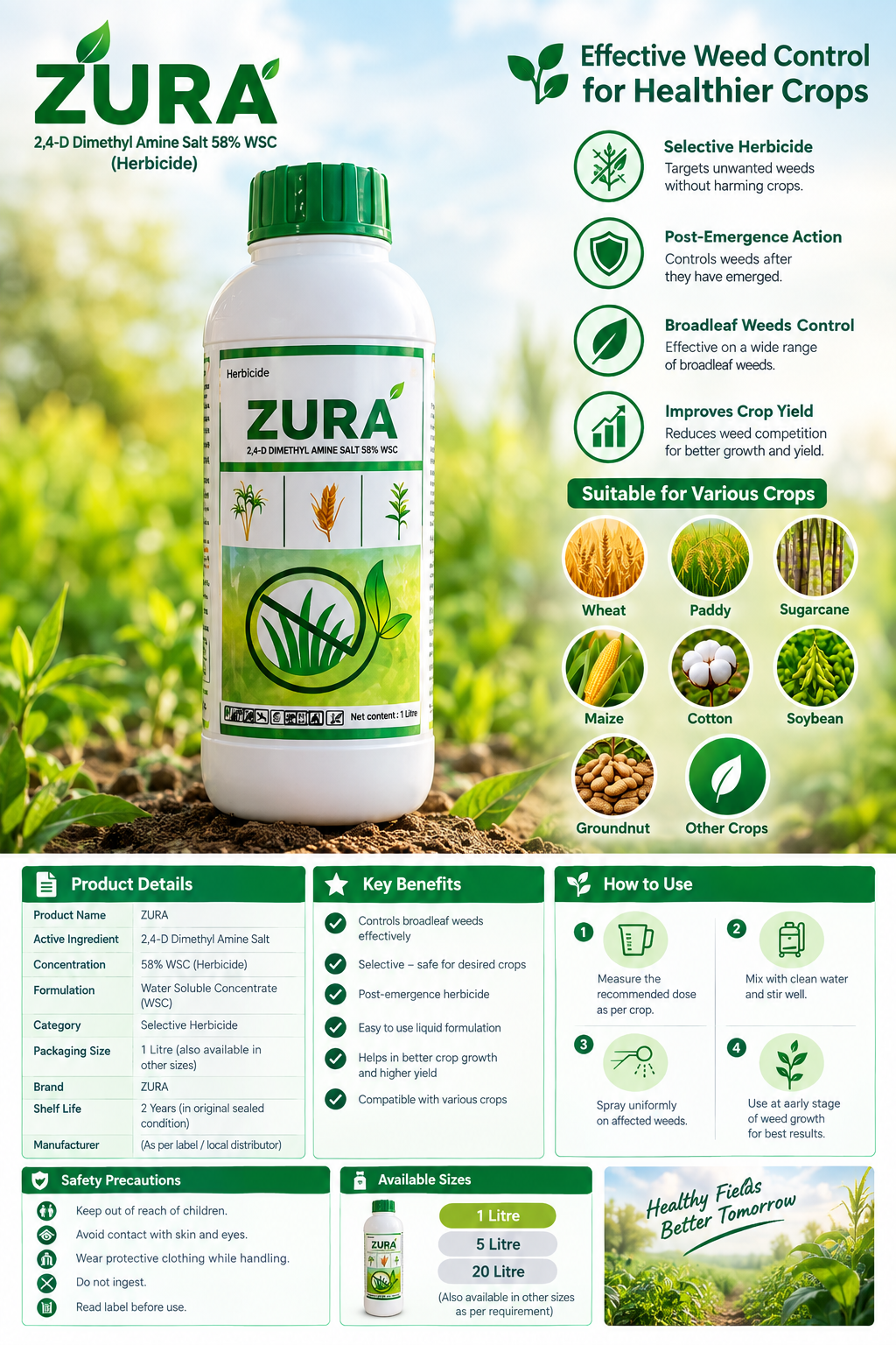 Zura Herbicide | Zura 2,4-D Dimethyl Amine Salt 58% WSC